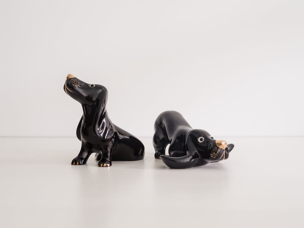 Cerâmica Artística Tupy | Par de Cachorros Basset em Cerâmica