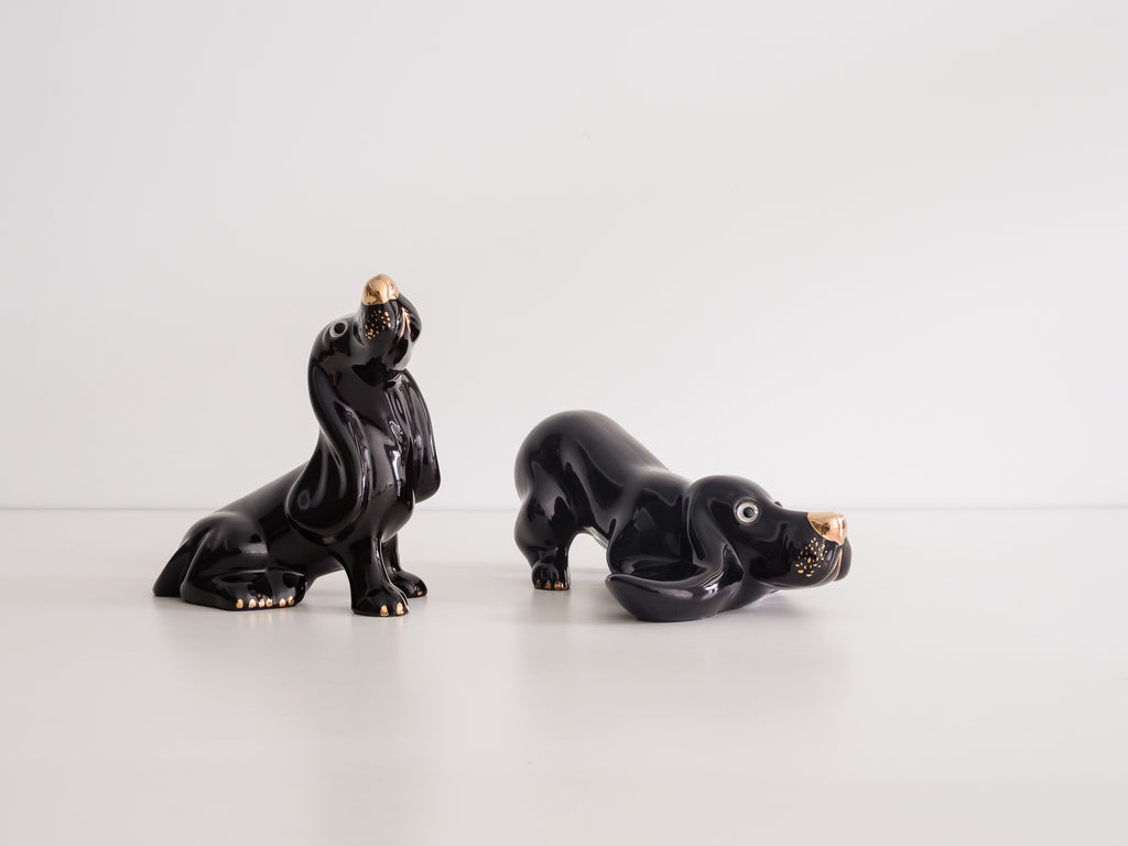 Cerâmica Artística Tupy | Par de Cachorros Basset em Cerâmica