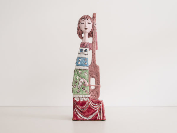 Escultura de Cerâmica Moça com Violoncelo