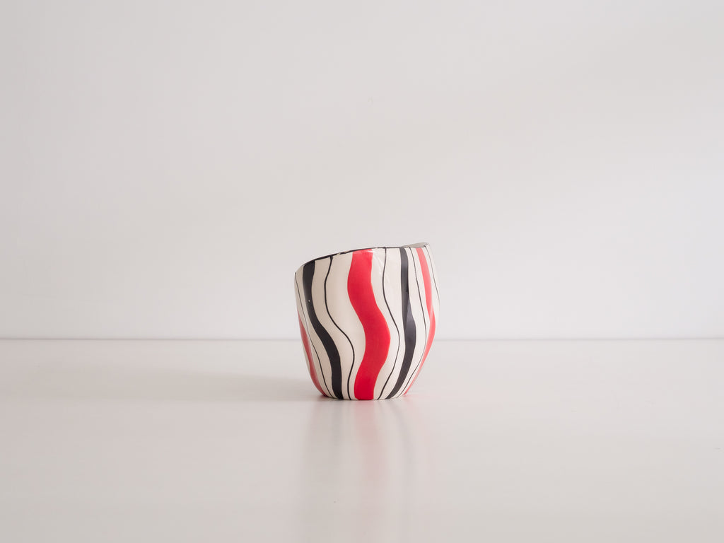 Cerâmica Weiss | Vaso em Cerâmica Branco, Preto e Vermelho