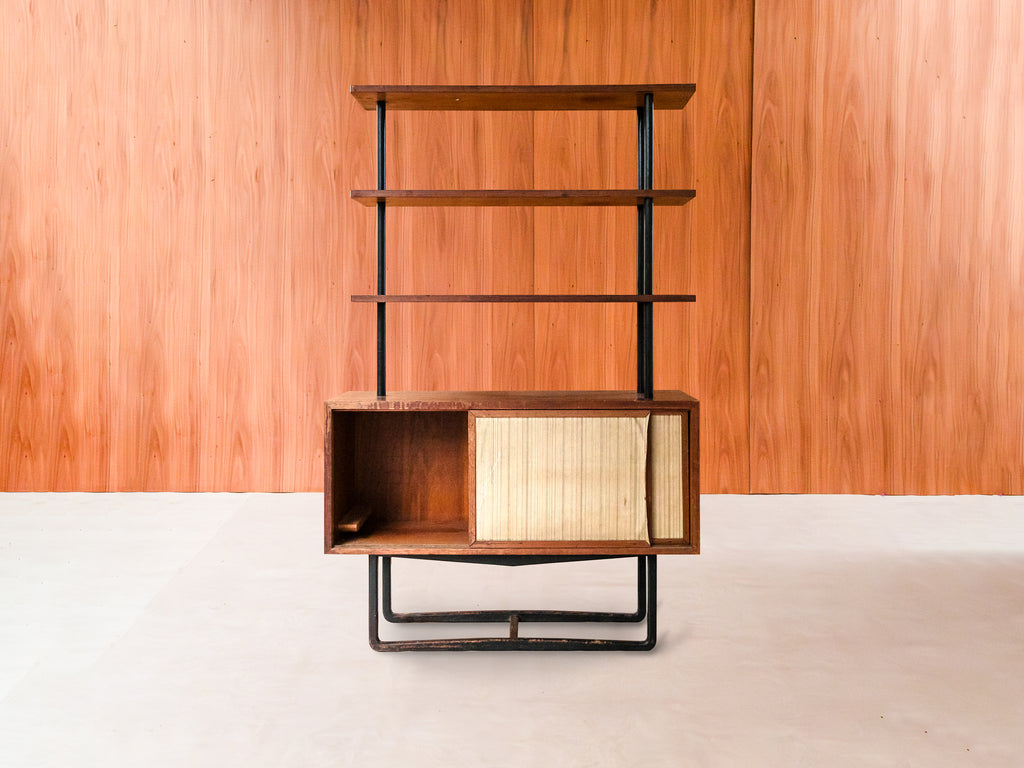 Armário com Estante em Pinho de Riga e Madeira Ebanizada