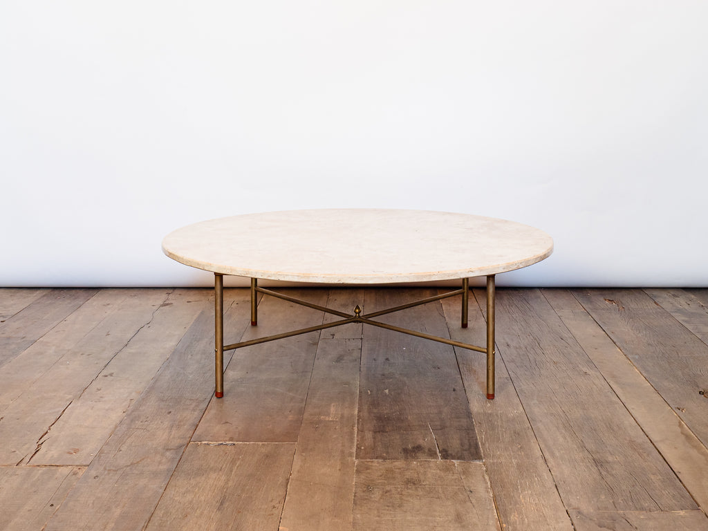 Mesa de Centro em Metal Dourado e Mármore