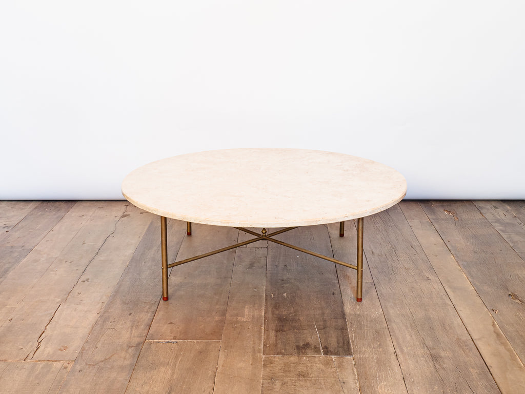 Mesa de Centro em Metal Dourado e Mármore