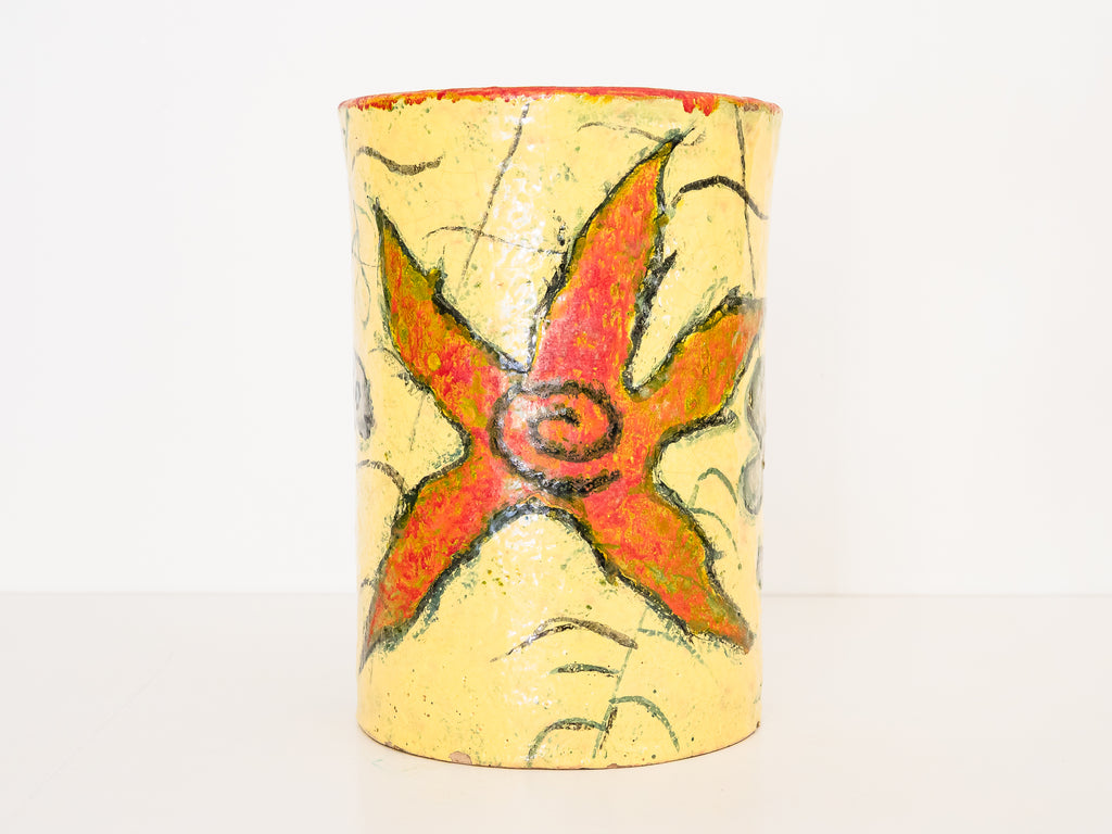 Vaso em Cerâmica com Figuras de Peixes e Flores
