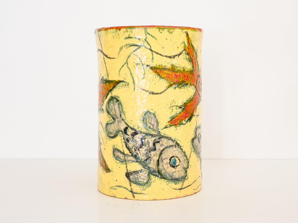 Vaso em Cerâmica com Figuras de Peixes e Flores