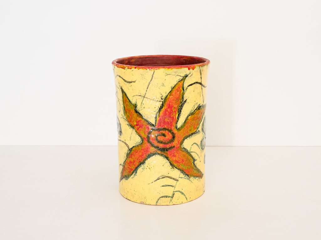 Vaso em Cerâmica com Figuras de Peixes e Flores