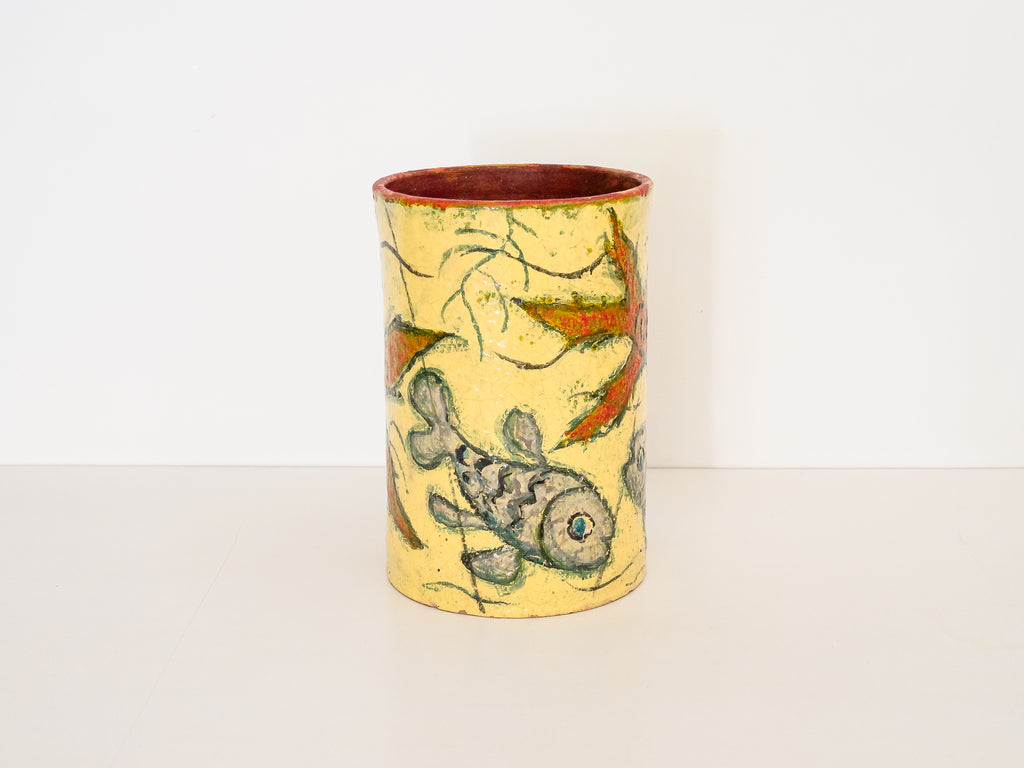 Vaso em Cerâmica com Figuras de Peixes e Flores