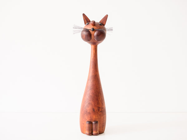 Escultura de Gato em Madeira