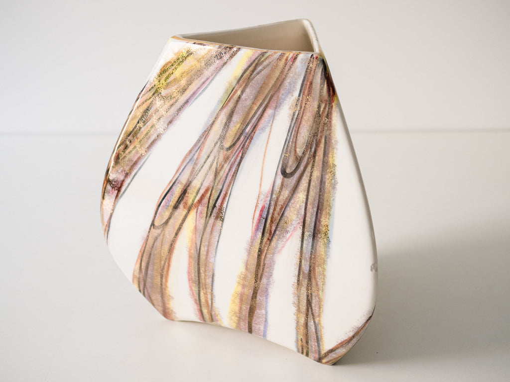 Cerâmica Weiss | Vaso Triangular com Detalhes em Dourado