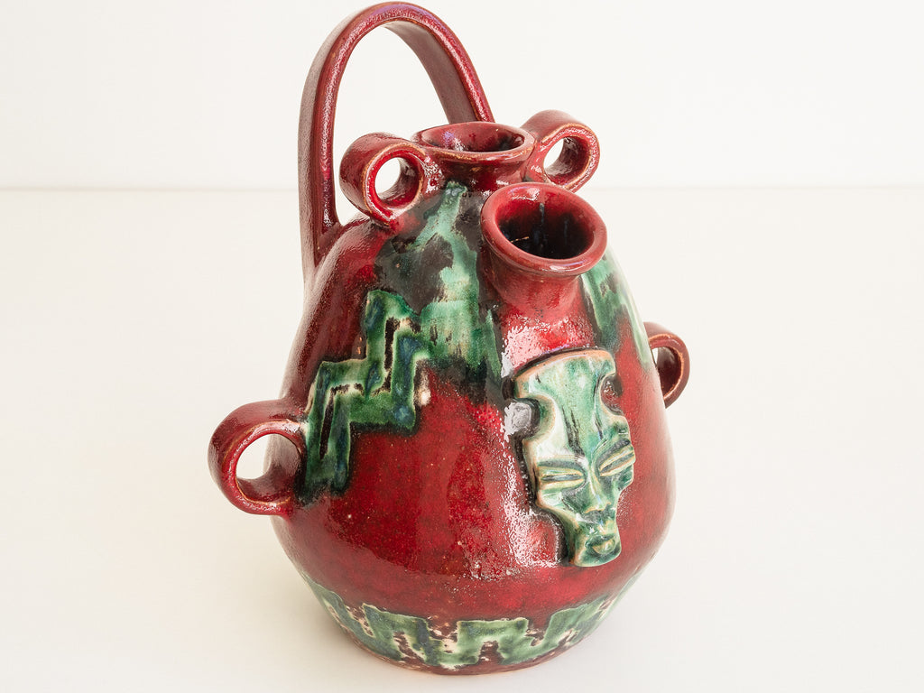 Agüero | Vaso em Cerâmica em Tons Verdes e Avermelhados