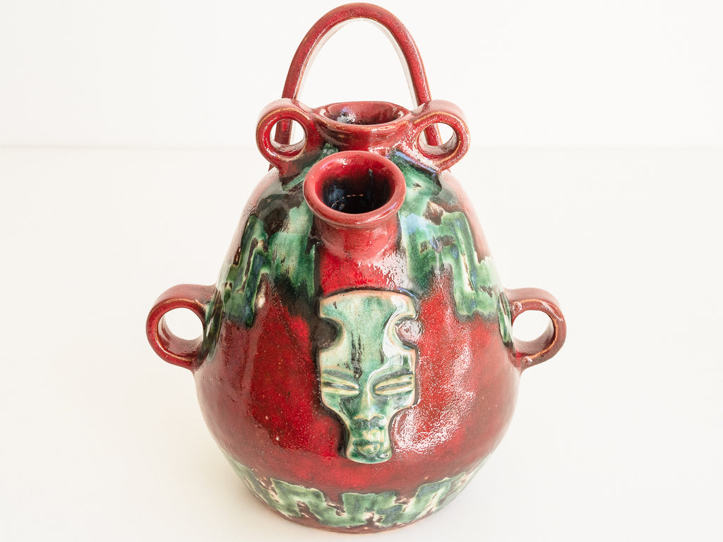 Agüero | Vaso em Cerâmica em Tons Verdes e Avermelhados