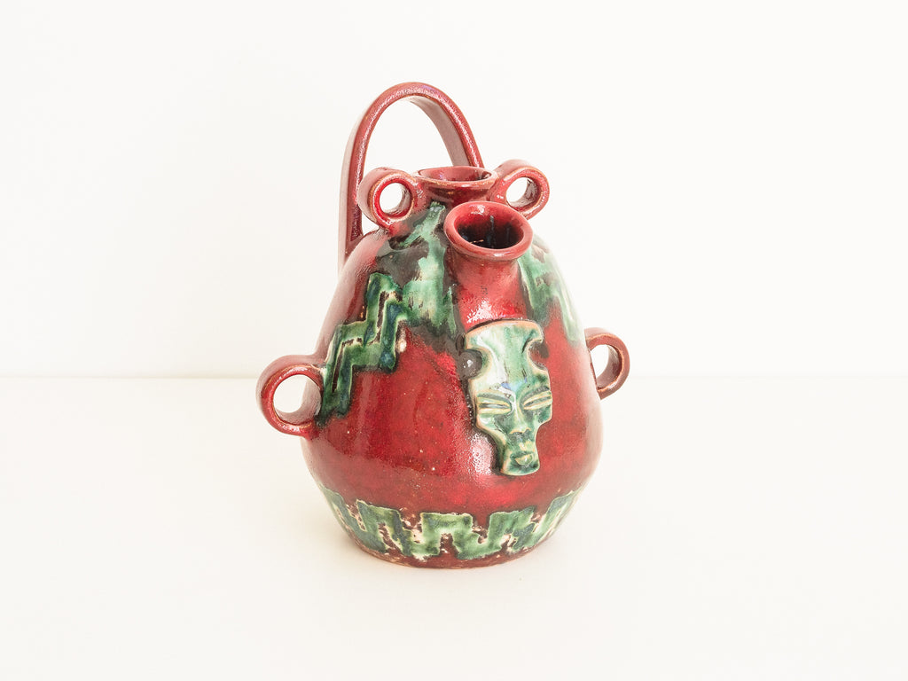 Agüero | Vaso em Cerâmica em Tons Verdes e Avermelhados