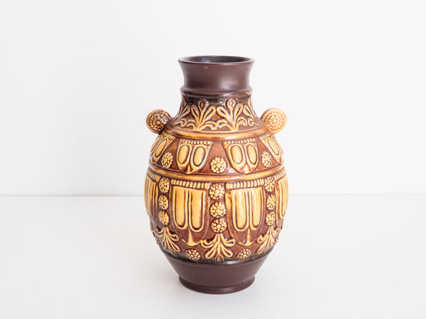 Vaso Alemão em Cerâmica Marrom e Amarelo