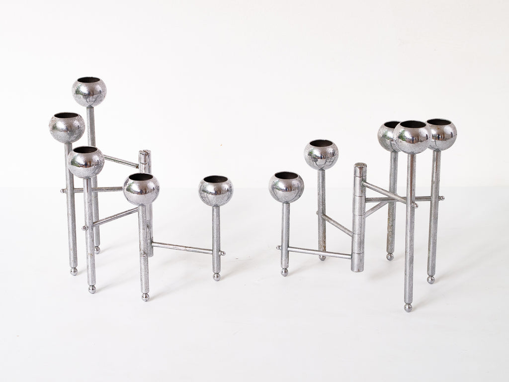 Par Castiçais Cromados 5 velas