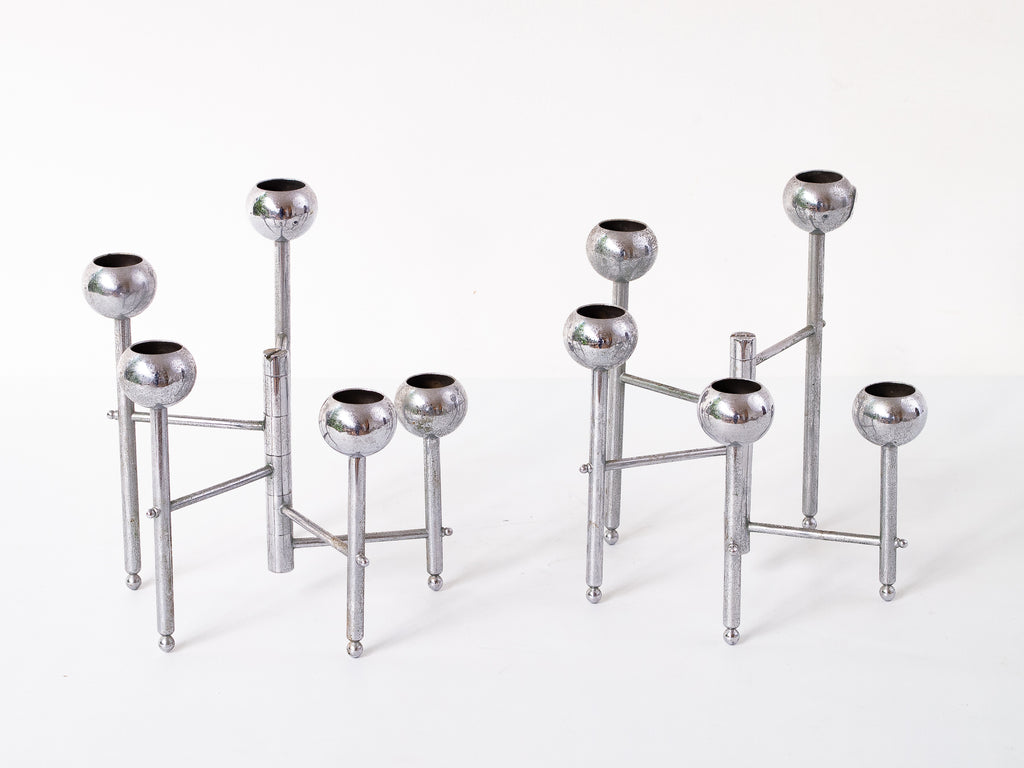 Par Castiçais Cromados 5 velas