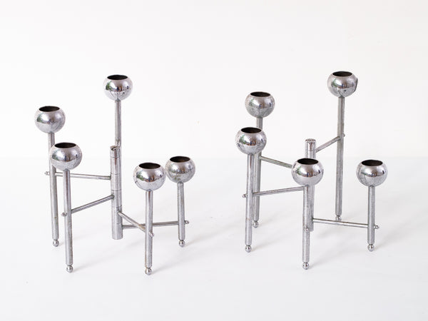 Par Castiçais Cromados 5 velas