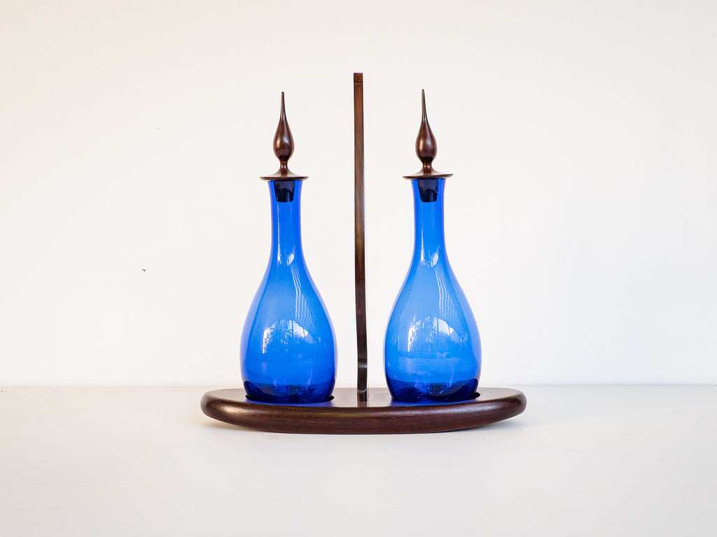 Autor Desconhecido | Galheteiro em Jacarandá e Vidro Azul