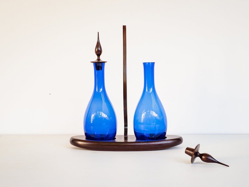 Autor Desconhecido | Galheteiro em Jacarandá e Vidro Azul