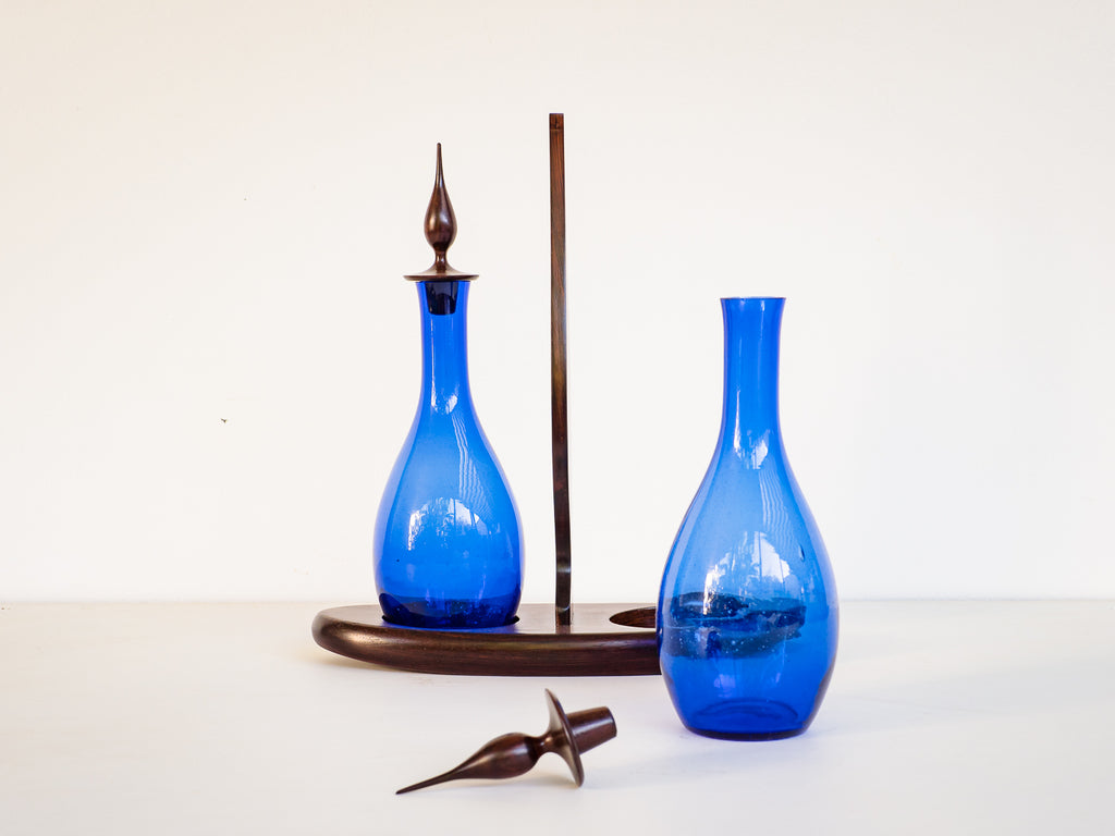 Autor Desconhecido | Galheteiro em Jacarandá e Vidro Azul