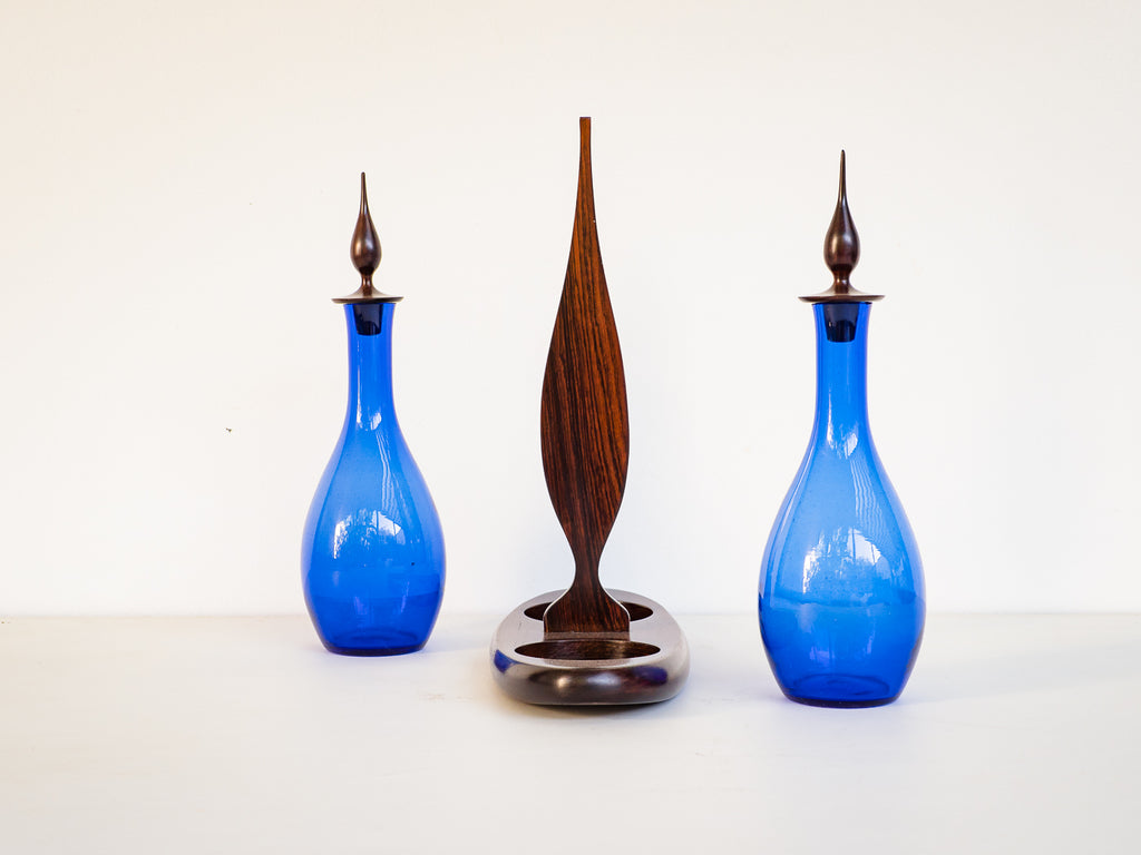 Autor Desconhecido | Galheteiro em Jacarandá e Vidro Azul