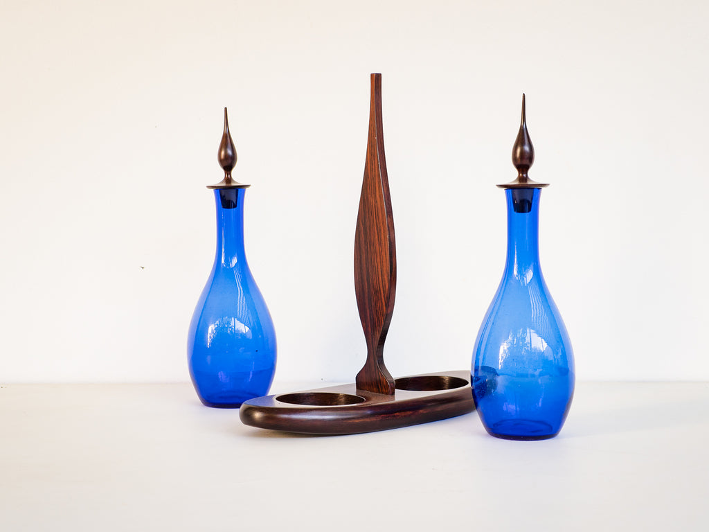 Autor Desconhecido | Galheteiro em Jacarandá e Vidro Azul