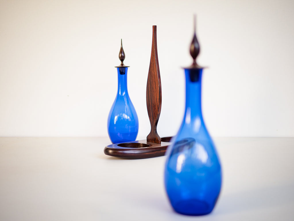 Autor Desconhecido | Galheteiro em Jacarandá e Vidro Azul