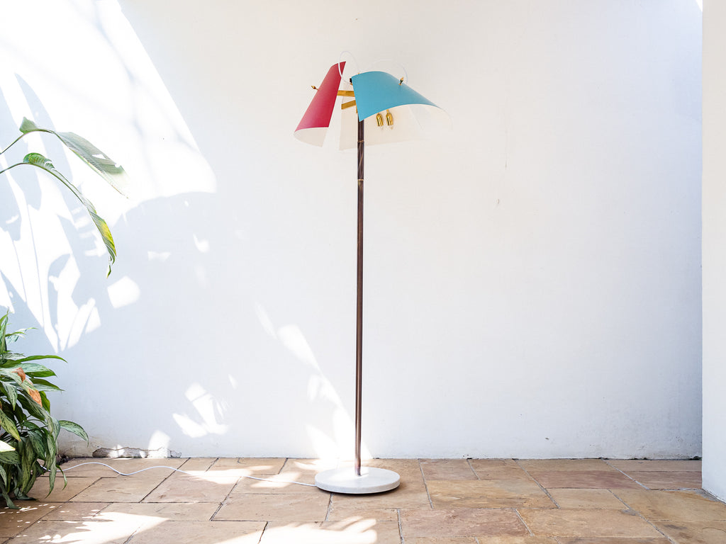 Angelo Lelli | Luminária de Piso com Cúpula Tripartida e Articulada