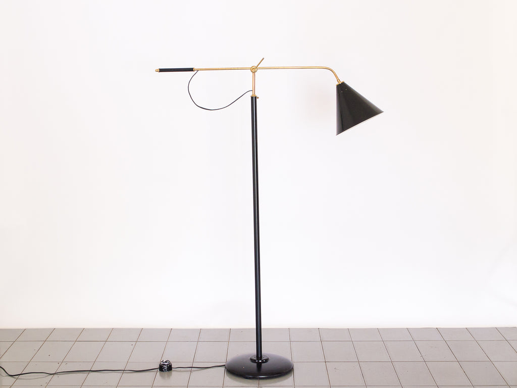 Luminária de Piso Articulada Preta e Latão