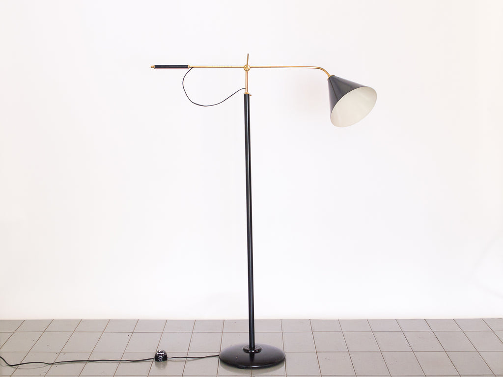 Luminária de Piso Articulada Preta e Latão