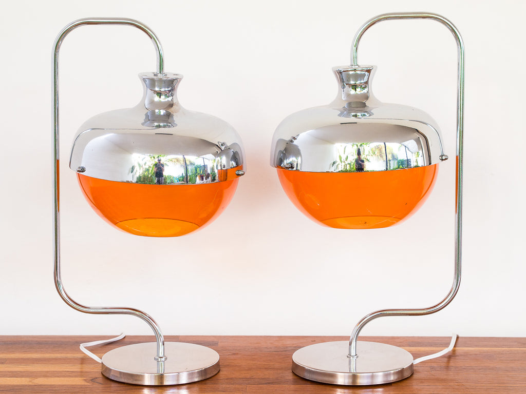 Par Abajur Cromado Acrílico Laranja