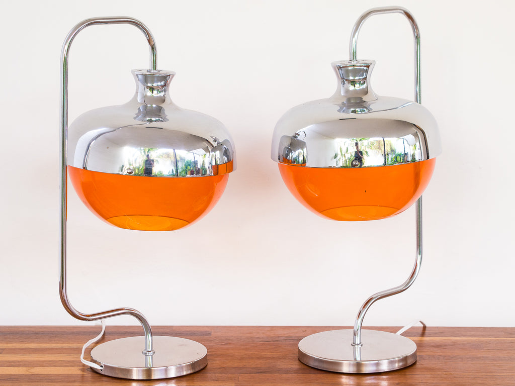 Par Abajur Cromado Acrílico Laranja