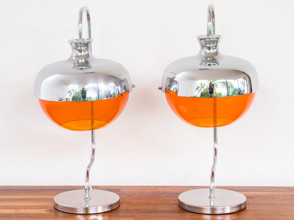 Par Abajur Cromado Acrílico Laranja