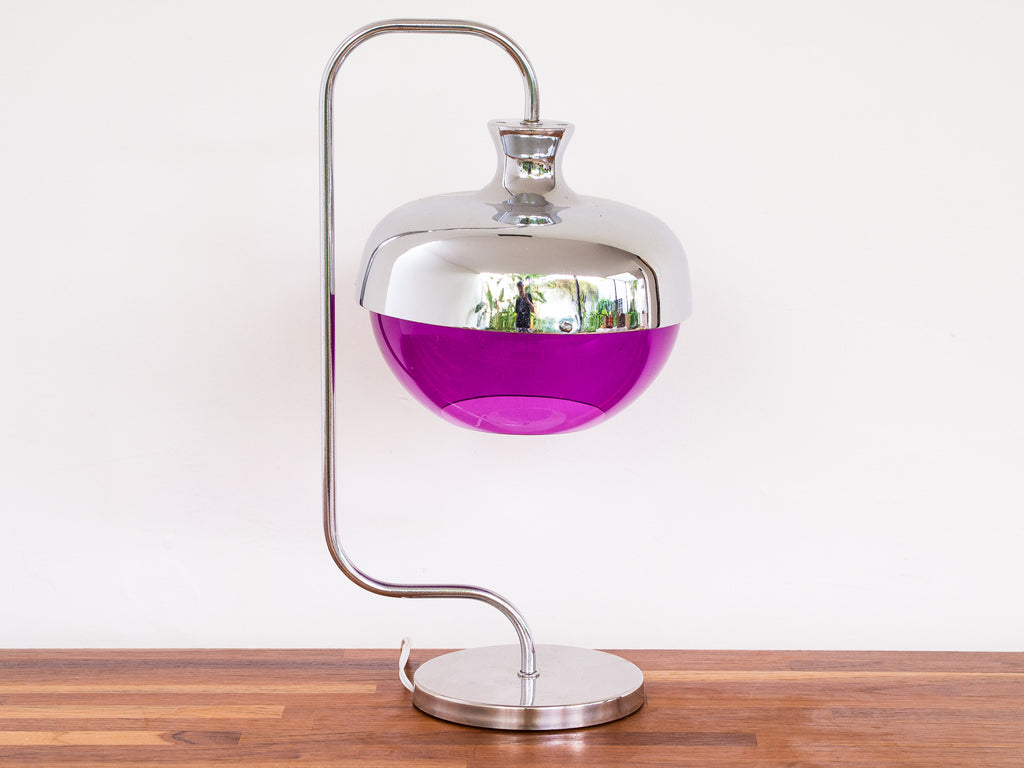 Abajur Cromado Acrílico Roxo