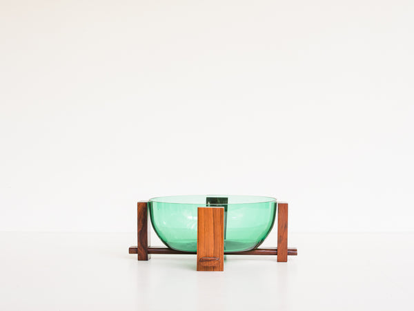 Bowl em Vidro Verde com Suporte em Jacarandá